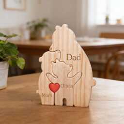 Personalized Wooden Bear Family Puzzle, Mother's Day Keepsake, Engraved Name Nursery Decor