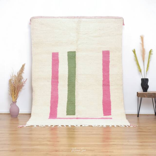 Pink Moroccan Rug, Handmade Wool Rug 5x8 Ft - image 1