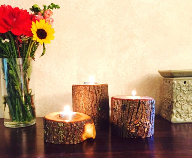 Natural Wood Candle Tea Light Holder - Individual Or Set, Tree Holder, Tealight Holes Log - image 1