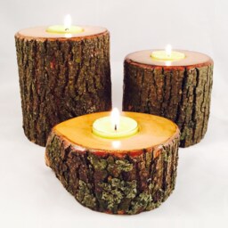 Natural Wood Candle Tea Light Holder - Individual Or Set, Tree Holder, Tealight Holes Log - thumbnail 2
