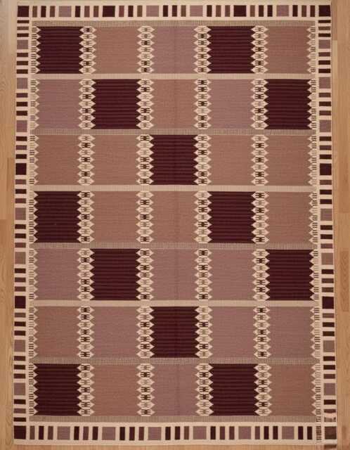 Handwoven Wool Kilim Rug Custom Scandinavian Geometric Design, Boho Red Minimalist Decor - image 1