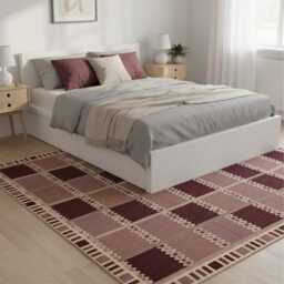 Handwoven Wool Kilim Rug Custom Scandinavian Geometric Design, Boho Red Minimalist Decor - thumbnail 4