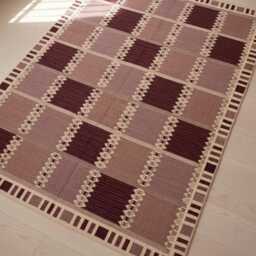 Handwoven Wool Kilim Rug Custom Scandinavian Geometric Design, Boho Red Minimalist Decor - thumbnail 3