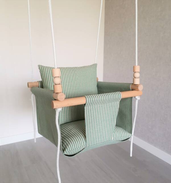 Deluxe Linen Baby Swing Striped Fabric, Indoor Toddler Fun - image 1
