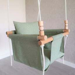 Deluxe Linen Baby Swing Striped Fabric, Indoor Toddler Fun - thumbnail 2