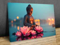 Buddha Sculpture Zen Stones Waterfall Bamboo Interior , Wall Art, Hangings, Home D??cor, Mounted Canvas Print