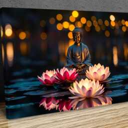 Buddha Sculpture Zen Stones Waterfall Bamboo Interior , Wall Art, Hangings, Home D??cor, Mounted Canvas Print - thumbnail 2