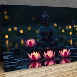 Buddha Sculpture Zen Stones Waterfall Bamboo Interior , Wall Art, Hangings, Home D??cor, Mounted Canvas Print - thumbnail 3