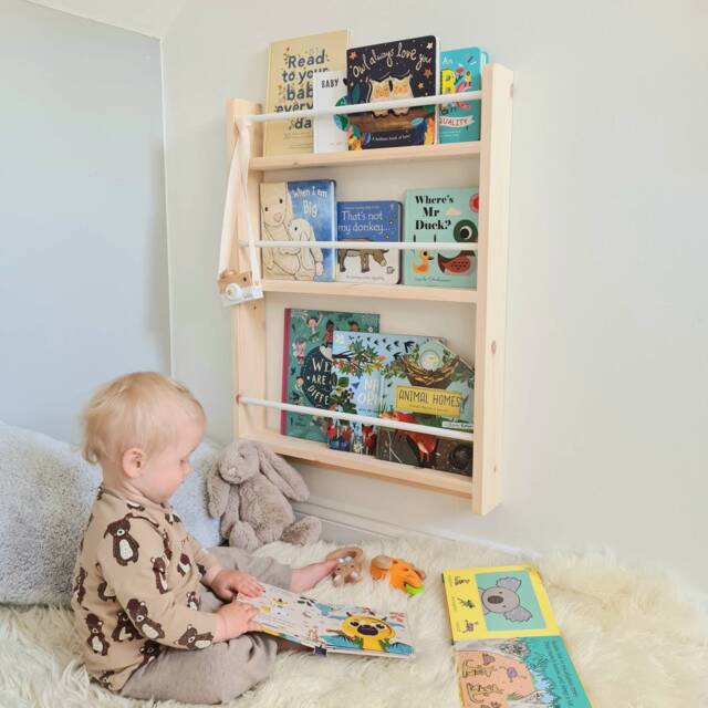 Nursery Bookshelf For Kids, Natural Wood Nursery Shelf, Floating Wooden Wall Shelf Decor, Montessori - image 1