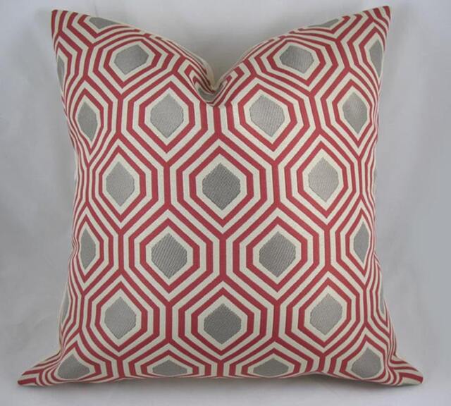Decorative Pillow Cushion Cover - Accent Throw Kravet Galvani Tango Red Festival, Red, Earth, Khaki - image 1