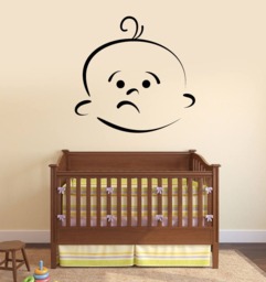 Wall Vinyl Decal Beauty Baby Cartoon Face With Emotion Decor For Kids Room - #2490Dn - thumbnail 1