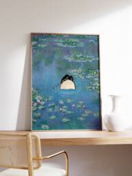 Monet Waterlily Frog Print, Claude Poster, Matsumoto Hoji, Japanese Frog, Animal Art, Floral Funny Wall Art Decor - thumbnail 1