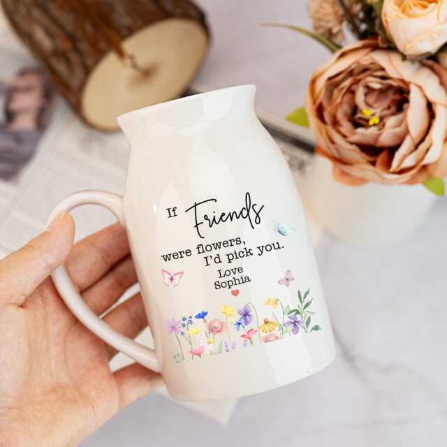 Personalized Friendship Floral Ceramic Vase, Custom Flower Vase For Friend Bestie, Gift Sister/Besties/Best Home - image 1
