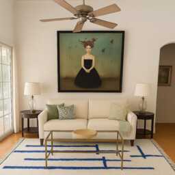 Blue Lines Beni Ouarain Rug Handwoven Moroccan Wool Carpet - thumbnail 2