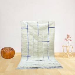 Blue Lines Beni Ouarain Rug Handwoven Moroccan Wool Carpet - thumbnail 1