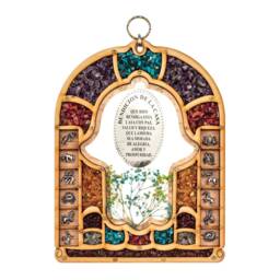 Matiel Wood Home Blessing Wall Hanging with Hamsa Hand Silhouette Decorated Dried Flowers Gemstones & Zodiac Signs On Both Sides - thumbnail 2