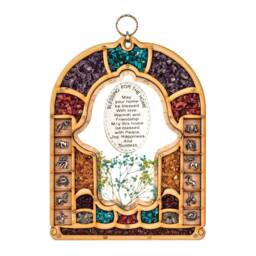Matiel Wood Home Blessing Wall Hanging with Hamsa Hand Silhouette Decorated Dried Flowers Gemstones & Zodiac Signs On Both Sides - thumbnail 1