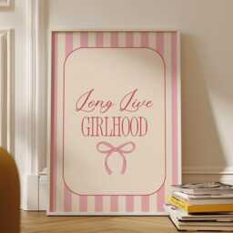 Long Live Girlhood Wall Print, Coquette Girly Art, Pink Stripes Decor, Aesthetic Bows, Trendy Bedroom Poster - thumbnail 3