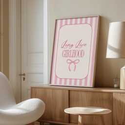 Long Live Girlhood Wall Print, Coquette Girly Art, Pink Stripes Decor, Aesthetic Bows, Trendy Bedroom Poster - thumbnail 2