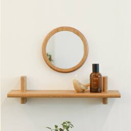 Hardwood Round Wall Mirror, Small Wooden Frame - 4.7/6.7 Inch - thumbnail 2