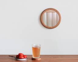 Hardwood Round Wall Mirror, Small Wooden Frame - 4.7/6.7 Inch