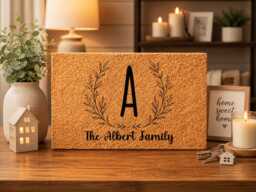 Custom Initial Doormat - Botanical Branch Script - Personalised Monogram Coir Mat Housewarming Gift - thumbnail 1