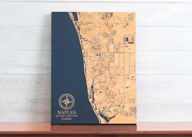 Naples, Florida Map - Engraved Wood Coastal Wall Art Sign, Beach House Home Decor Nautical Life Print, Unique Personalized Family Gift - image 1