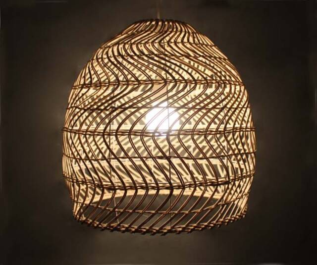 Handwoven Rattan Pendant Light, Wavy Lampshade - 17.7 - image 1