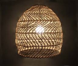 Handwoven Rattan Pendant Light, Wavy Lampshade - 17.7