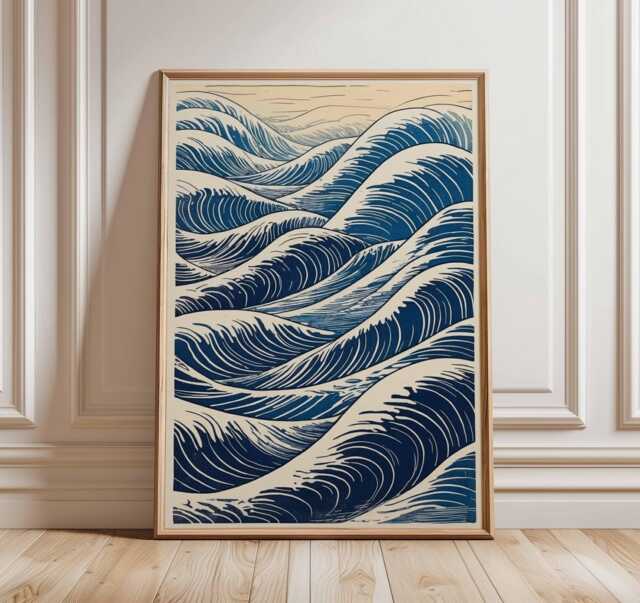 Japanese Wave Poster, Ocean Wall Art, Hokusai Style Print, Art Decor, Blue Sea Waves Artwork, Coastal Home - image 1