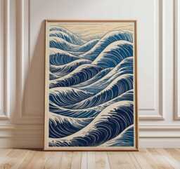 Japanese Wave Poster, Ocean Wall Art, Hokusai Style Print, Art Decor, Blue Sea Waves Artwork, Coastal Home - thumbnail 1