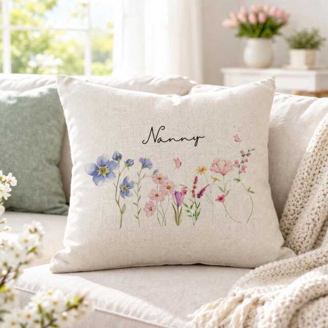 Personalised Nanny Cushion - Floral Birthday Gift For Grandma, Nan Or Nana Christmas Keepsake - image 1