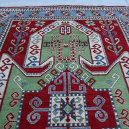 7x10 Ft New Green Kazak Hand Knotted Rug, Afghan Red Luxury Area Rug, Medallion Geometric Rug For Living Room - thumbnail 3