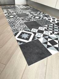 Black & White Kitchen Floor Mat - Waterproof Moroccan Tile Effect Runner