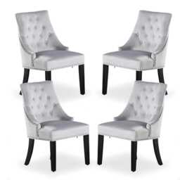 4x Windsor Velvet Dining Chairs - Button Tufted Knocker Back Accent Chair With Wooden Legs - thumbnail 2