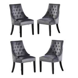 4x Windsor Velvet Dining Chairs - Button Tufted Knocker Back Accent Chair With Wooden Legs - thumbnail 3