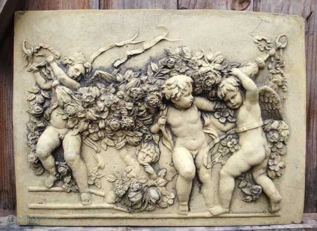 Cherub Angel Decorative Wall Plaque Stone Home Or Garden Ornament 29x40cm - image 1