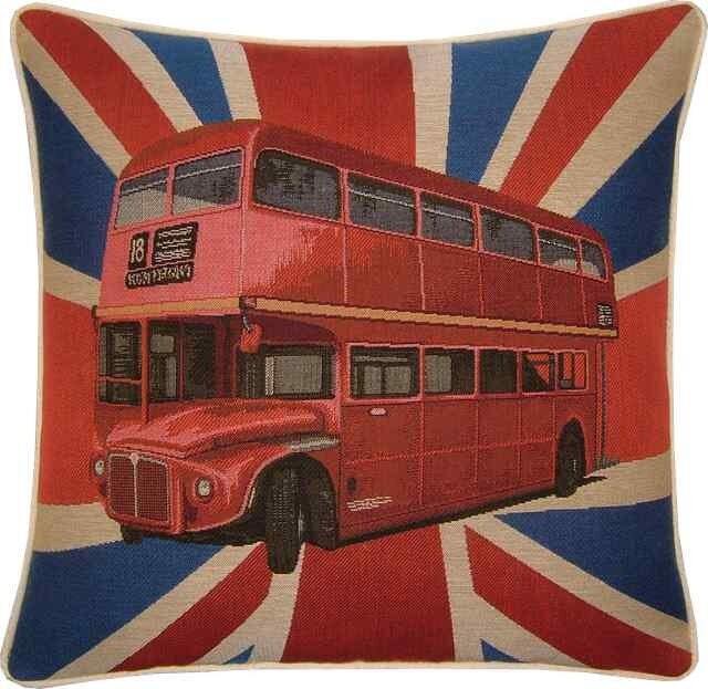 Union Jack Red London Bus Woven Tapestry Cushion Cover Sham - image 1
