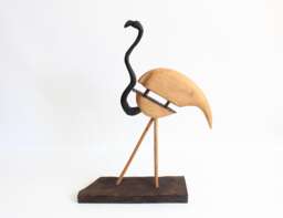 Wooden Carved Birds Flamingo, Sculpture Home Decore Animal, Decorative Figurine For Bookshelf Decor - thumbnail 1