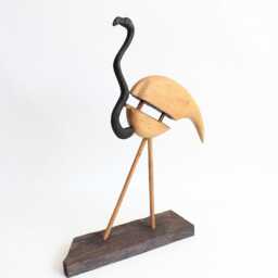 Wooden Carved Birds Flamingo, Sculpture Home Decore Animal, Decorative Figurine For Bookshelf Decor - thumbnail 4