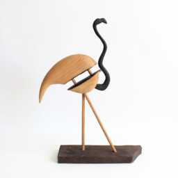 Wooden Carved Birds Flamingo, Sculpture Home Decore Animal, Decorative Figurine For Bookshelf Decor - thumbnail 2