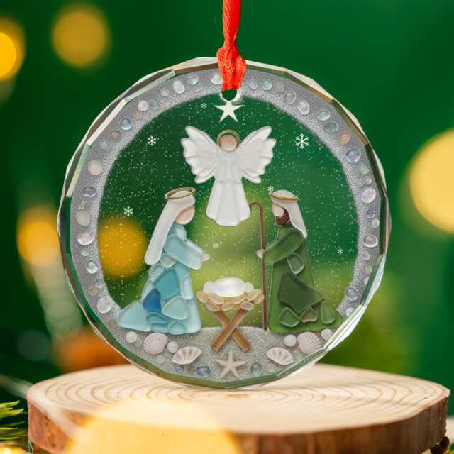 Nativity Christmas Seaglass Ornament, Religious Jesus Birth Meaningful Gift, Baby Christian Gift - image 1