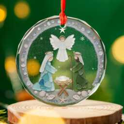 Nativity Christmas Seaglass Ornament, Religious Jesus Birth Meaningful Gift, Baby Christian Gift - thumbnail 1