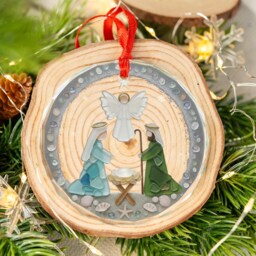 Nativity Christmas Seaglass Ornament, Religious Jesus Birth Meaningful Gift, Baby Christian Gift - thumbnail 2