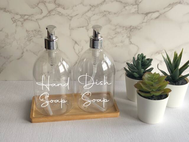 Personalised Clear Bell Soap Dispenser Bottle With Silver Pump 500Ml - image 1