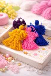 Handcrafted Yarn Angel Colorful Ornament, Guardian Decor - thumbnail 1