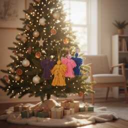 Handcrafted Yarn Angel Colorful Ornament, Guardian Decor - thumbnail 2
