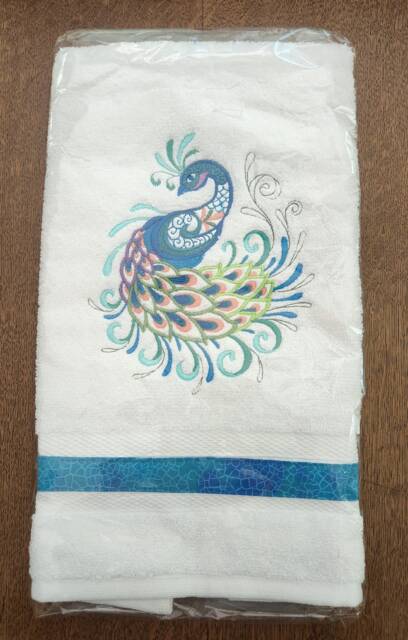 Multi-Colored Peacock Embroidered Hand Towel - Kitchen Or Bathroom Housewarming Gift - image 1