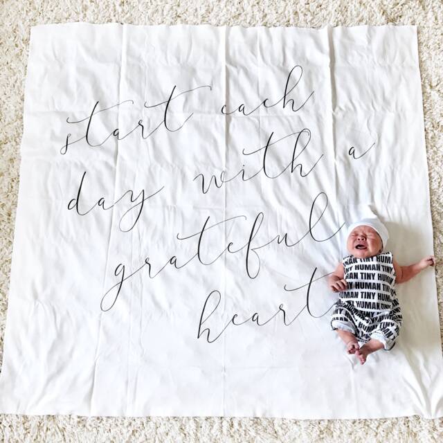 Muslin Swaddle Blanket, Nursery Wall Decor, Baby Blanket, Start Each Day With A Grateful Heart Blanket Art, Bamboo Typo - image 1