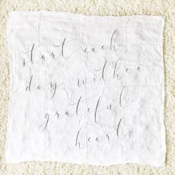Muslin Swaddle Blanket, Nursery Wall Decor, Baby Blanket, Start Each Day With A Grateful Heart Blanket Art, Bamboo Typo - thumbnail 2